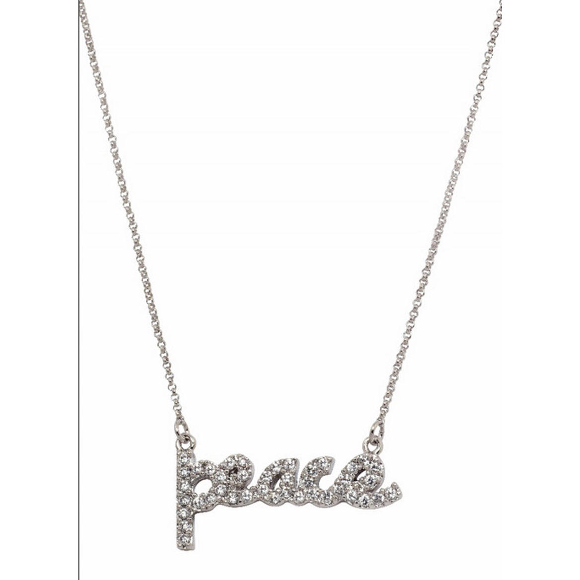 Lisa Freede Peace Script Necklace Brand New 93 Retail Silver Tone J80